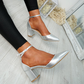 Canna Silver Ankle Strap Pumps