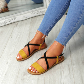 Nura Yellow Flat Sandals