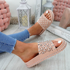 Bissa Pink Rock Studs Flat Sandals