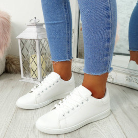 Ansy White Lace Up Trainers