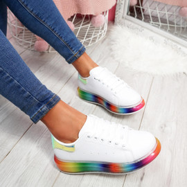 womens ladies lace up plimsolls rainbow sole platform trainers sneakers shoes size uk 3 4 5 6 7 8