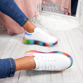 womens ladies lace up plimsolls rainbow sole platform trainers sneakers shoes size uk 3 4 5 6 7 8
