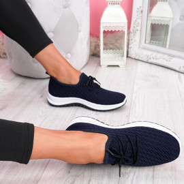 Ligy Navy Knit Lace Up Sneakers
