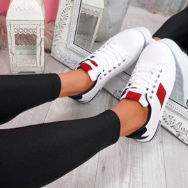 Lossa White Red Blue Lace Up Trainers