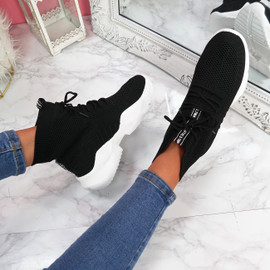 Ubba Black Lace Up Sock Sneakers