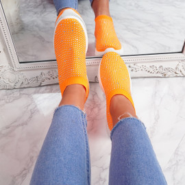 Kolly Orange Studded Sock Sneakers