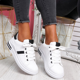 Snawa White Black Lace Up Trainers