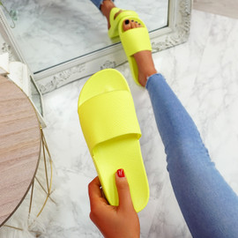Mannya Fluorescent Yellow Slip On Sandals