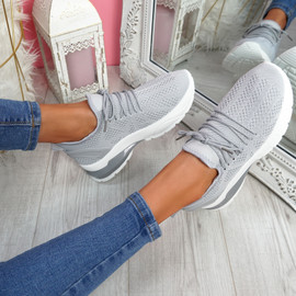 Pevvo Grey Chunky Knit Trainers