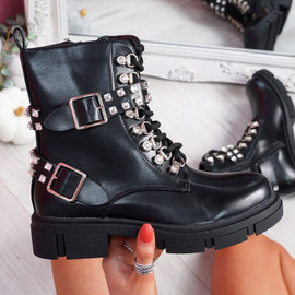 Levo Black Diamante Studded Ankle Boots
