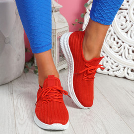 Mizzy Red Knit Sneakers
