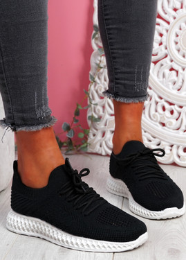 Mava Black Knit Running Sneakers