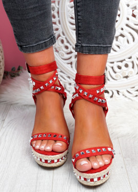 Numy Red Wedge Rock Studs Sandals