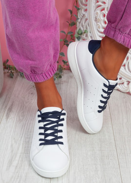 Fone White Blue Lace Up Trainers