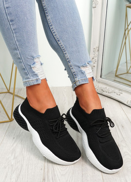 Nelly Black Knit Running Trainers