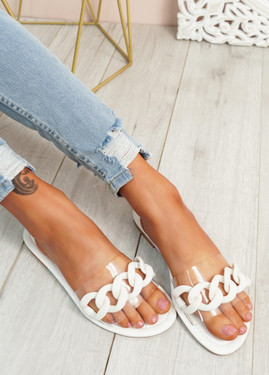 Vemma White Slip On Flat Sandals