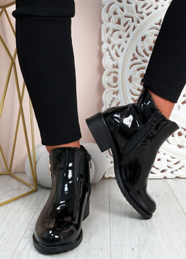 Talia Black Patent  Ankle Boots