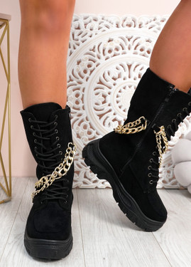 Paola Black Mid Calf Chain Boots