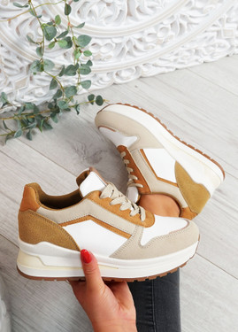 Lily Beige Wedge Trainers
