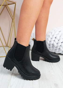 Karie Black Croc Chelsea Boots