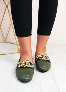 Gaby Olive Front Chain Flats