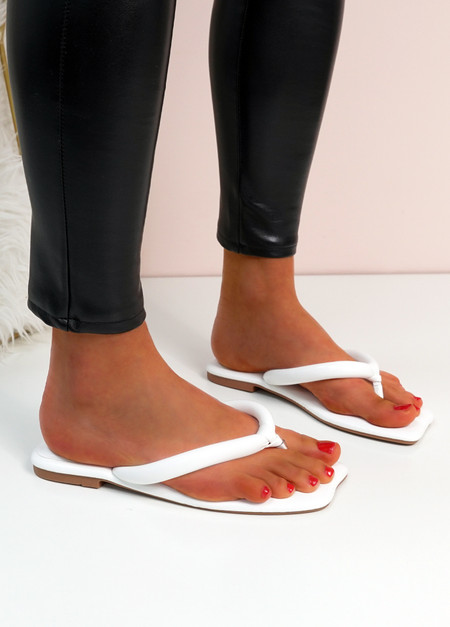 Adalia White Flat Thong Sandals Sliders