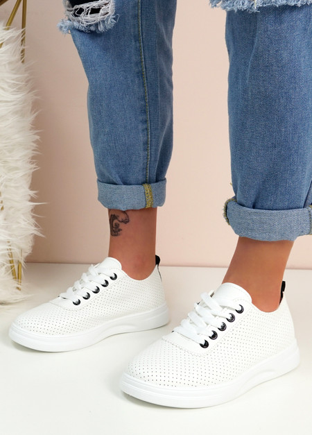 Zoe White Black Lace Up Trainers