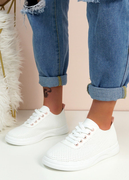 Zoe White Pink Lace Up Trainers