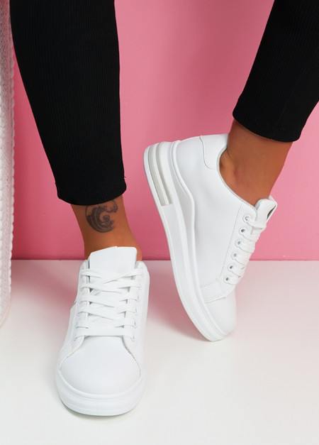 Hiza White Grey Lace Up Trainers
