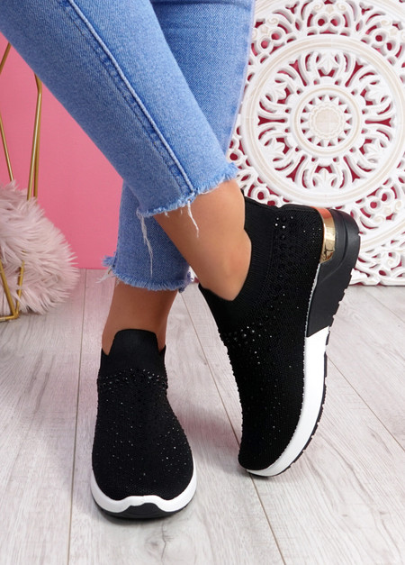 Asy Black Studded Knit Trainers