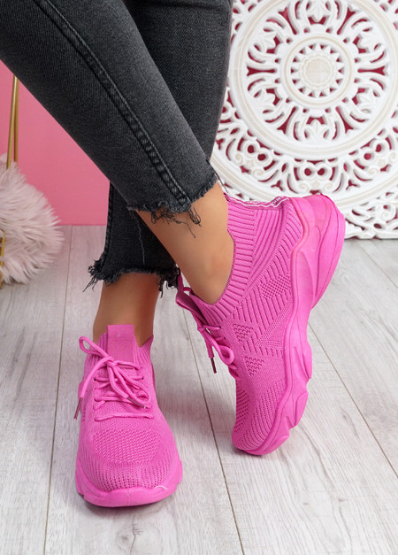 Valle Fuchsia Lace Up Knit Trainers