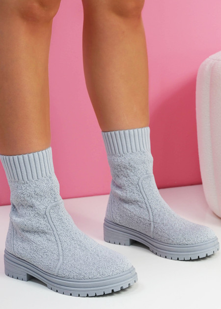Birre Grey Mid Calf Knit Ankle Boots