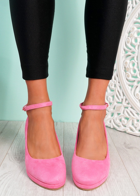 Lorene Pink Suede Wedge Pumps Sandals
