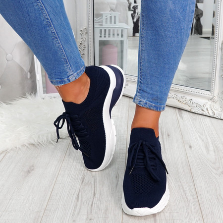 Navy mesh lace-up chunky trainers for womens size uk 3 4 5 6 7 8