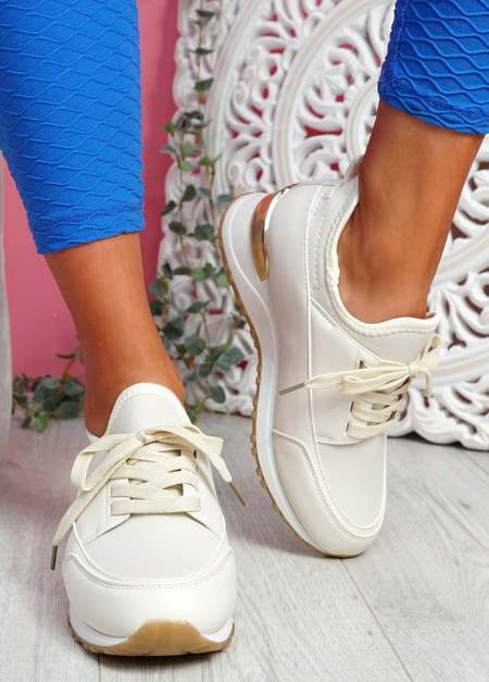 Monty Beige Lace Up Trainers