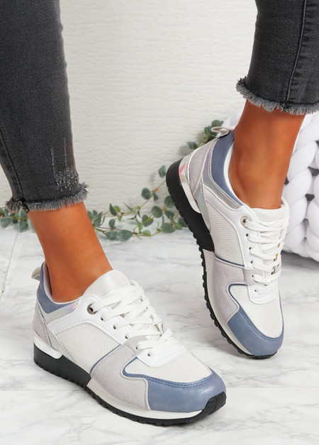 Onne White Blue Lace Up Trainers