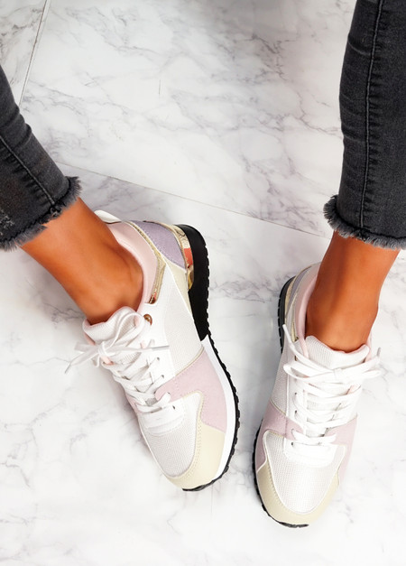 Onne White Pink Lace Up Trainers