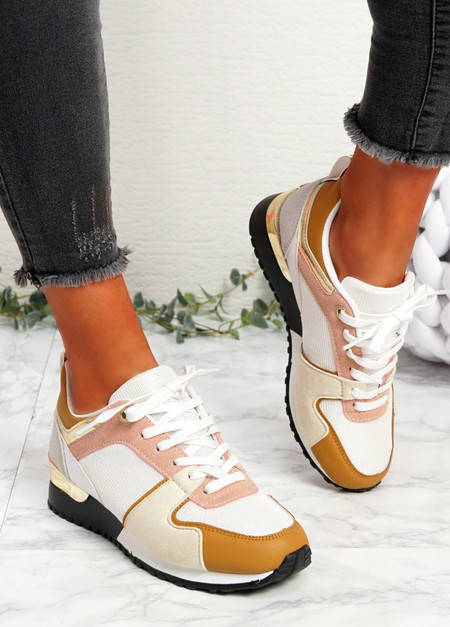 Onne White Yellow Lace Up Trainers
