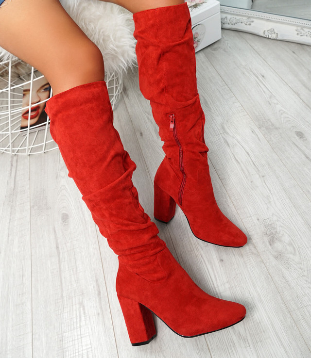 Elma Red Knee High Otk Boots - Tracked Delivery