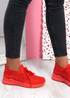 Gynna Red Studded Knit Trainers