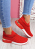 Asy Red Studded Knit Trainers