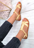 Allya Beige T Strap Flat Sandals