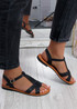 Allya Black T Strap Flat Sandals