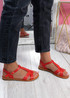 Allya Red T Strap Flat Sandals