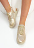 Sasa Beige Glitter Lace Up Trainers