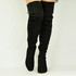 WOMENS BLACK OVER THE KNEE BOOTS BUBBLE HEEL