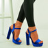Blue Velvet Ankle Strap Platform Sandals
