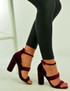Burgundy Velvet Ankle Strap Peep Toe Sandals