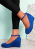 Lorene Navy Suede Ankle Strap Wedge Pumps Sandals