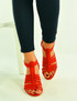 Red Embroidered Block Heel Sandals
